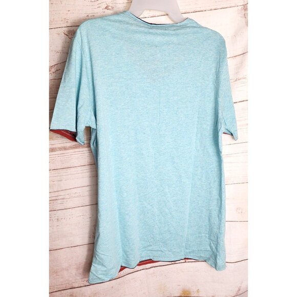 Vassari Los Angeles V-Neck XL Slim Fit Short Sleeve Teal Cut Hem, Cuff Shirt - Picture 2 of 16